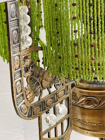 Unique Jugendstil Hanging Lamp with Green Beads
