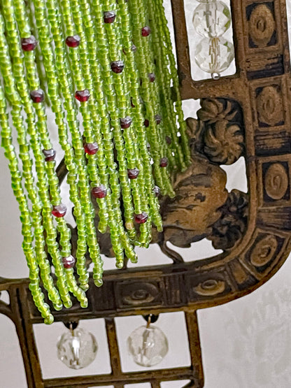 Unique Jugendstil Hanging Lamp with Green Beads
