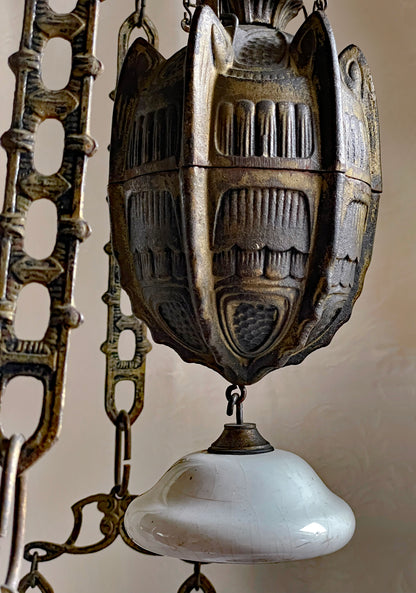 Unique Jugendstil Hanging Lamp with Green Beads