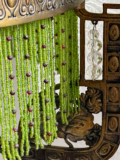 Unique Jugendstil Hanging Lamp with Green Beads