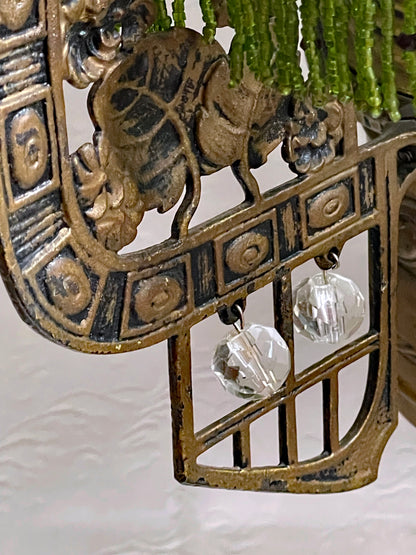 Unique Jugendstil Hanging Lamp with Green Beads