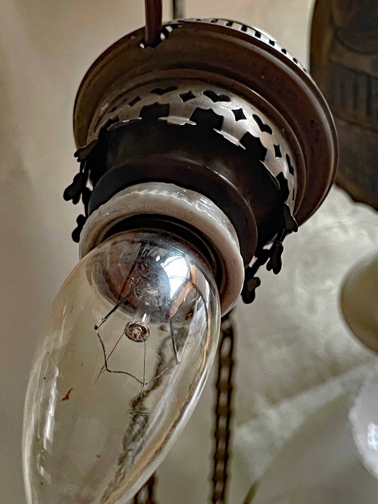 Unique Jugendstil Hanging Lamp with Green Beads