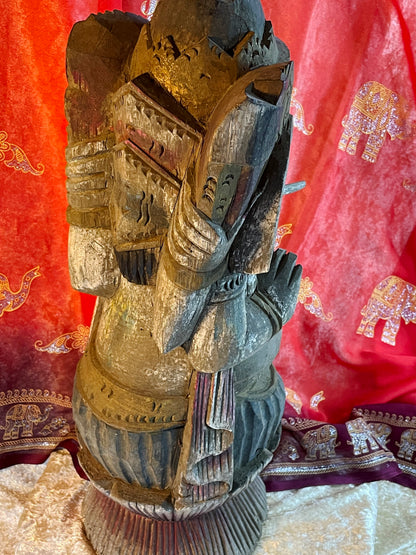 Old Balinese Ganesha Sculpture – 54 cm Hand-Carved & Polychrome Painted Wooden Statue – Rare Elephant God Variant