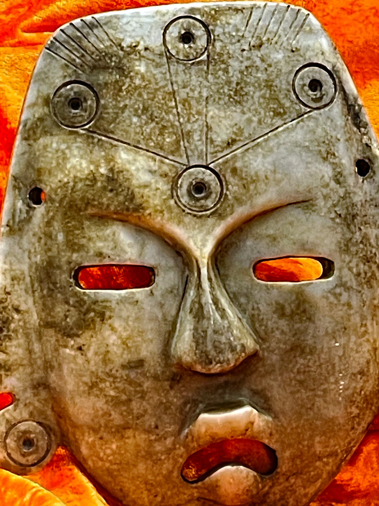 Rare Olmec Jade Mask – Large Ancient-Style Pre-Columbian Mask with Engraved Symbols – 20 cm