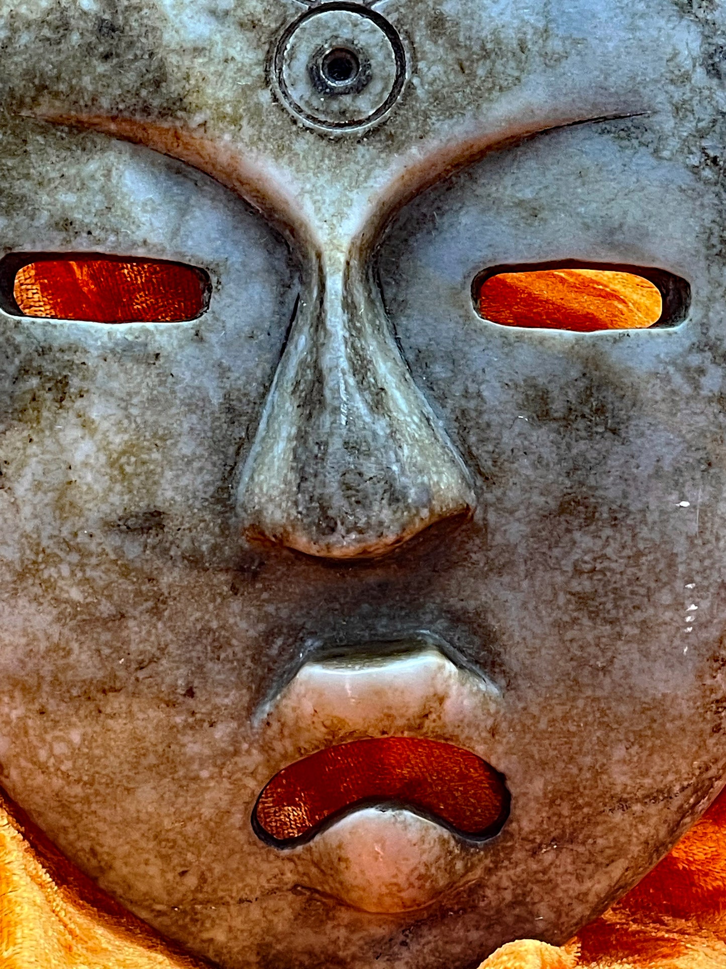 Rare Olmec Jade Mask – Large Ancient-Style Pre-Columbian Mask with Engraved Symbols – 20 cm