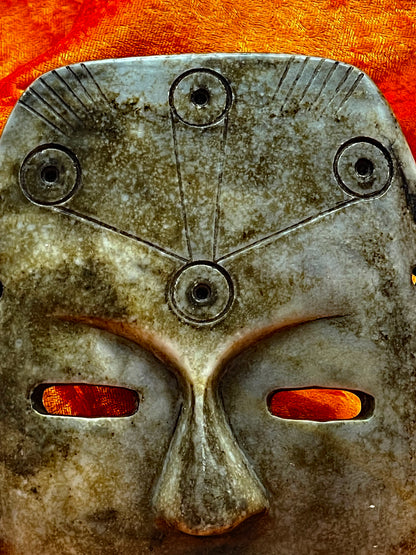 Rare Olmec Jade Mask – Large Ancient-Style Pre-Columbian Mask with Engraved Symbols – 20 cm
