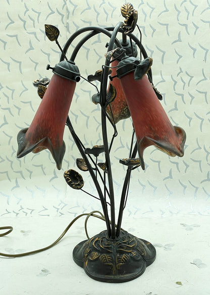 1920s French Art Déco Bronze Lamp with Pâte de Verre Tulip Shades