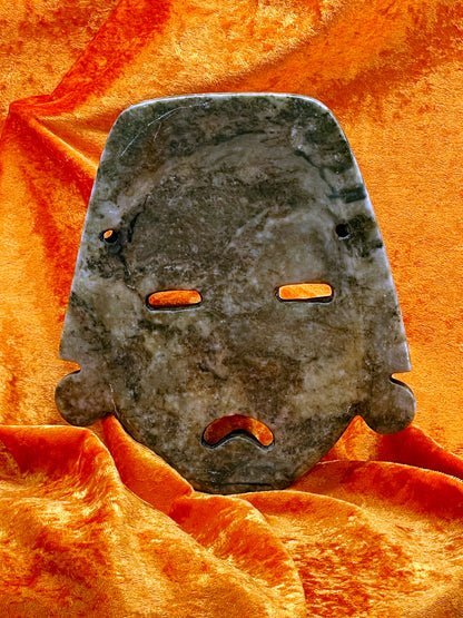 Rare Olmec Jade Mask – Large Ancient-Style Pre-Columbian Mask with Engraved Symbols – 20 cm