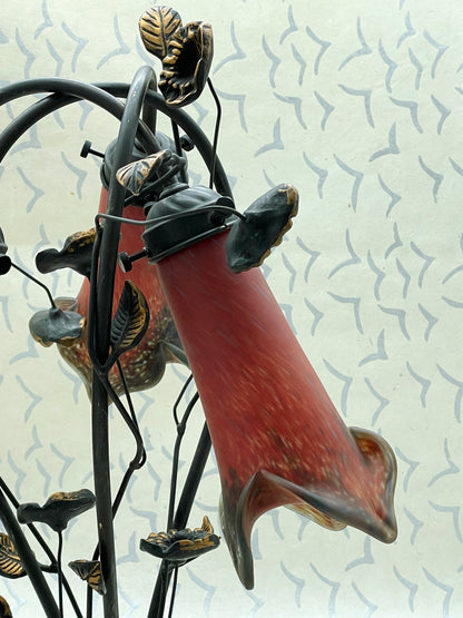 1920s French Art Déco Bronze Lamp with Pâte de Verre Tulip Shades