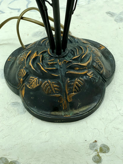 1920s French Art Déco Bronze Lamp with Pâte de Verre Tulip Shades