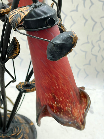 1920s French Art Déco Bronze Lamp with Pâte de Verre Tulip Shades