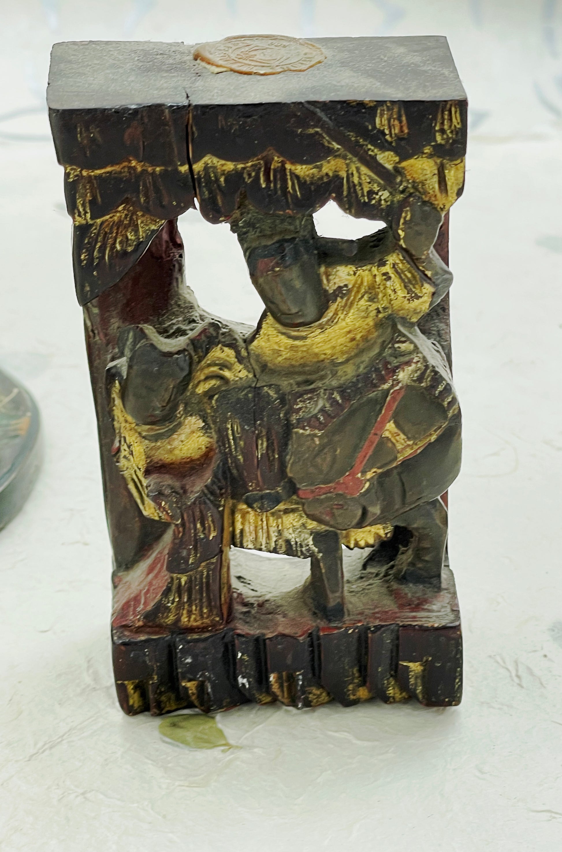Antique Chinese carved wood collectible, side detail