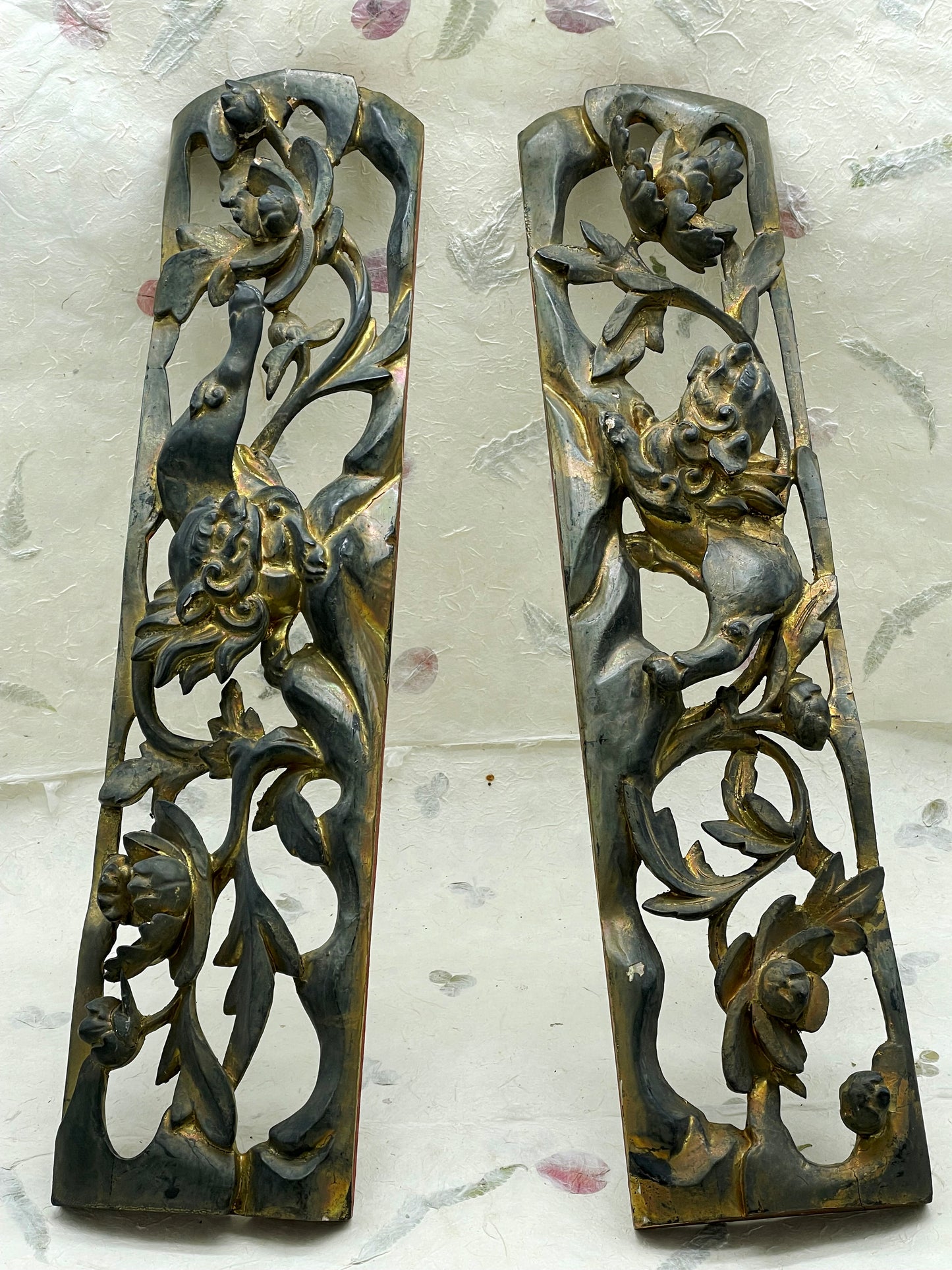 Antique Chinese carved giltwood panel full view