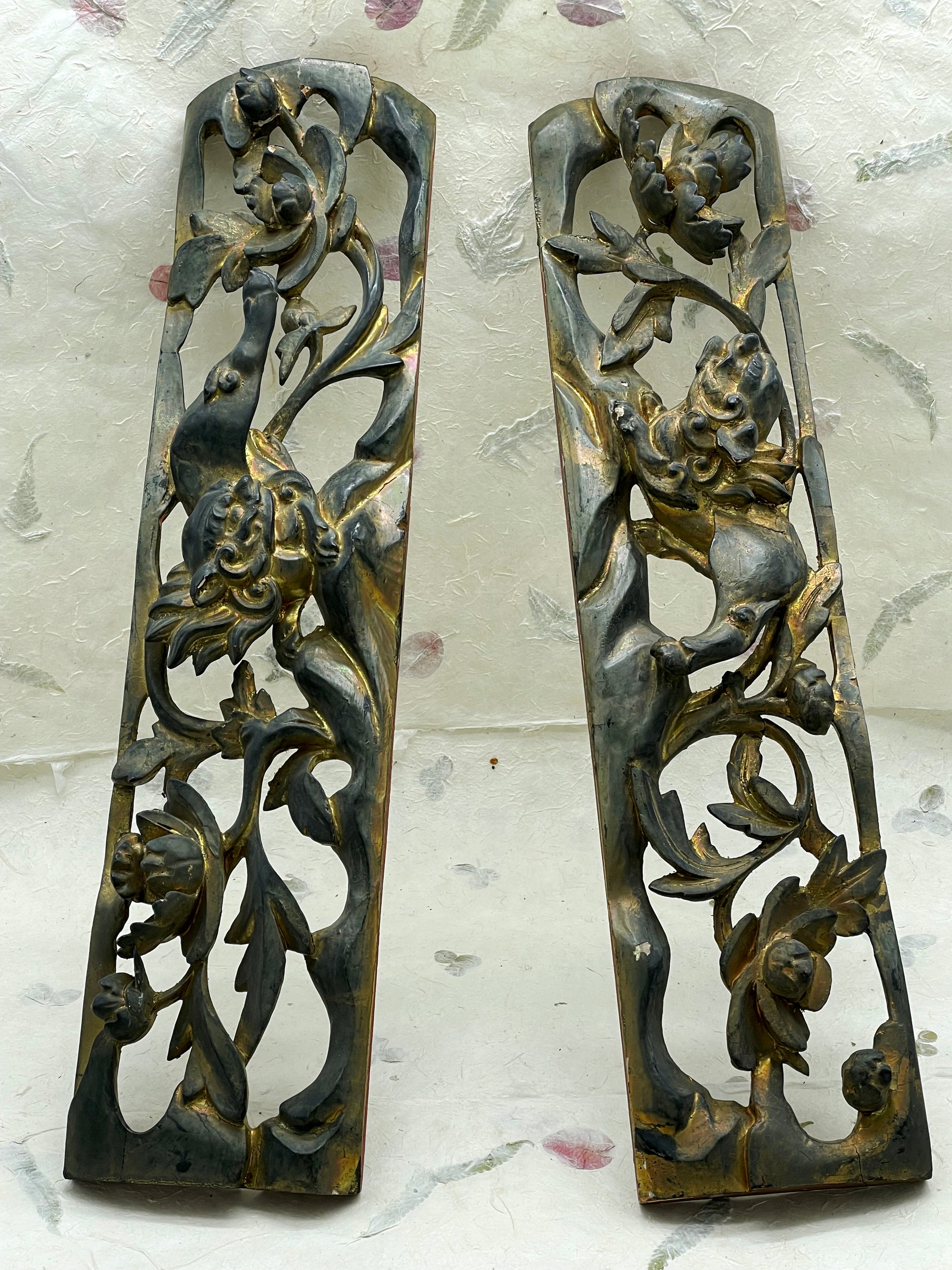 Second antique Chinese carved giltwood panel full view