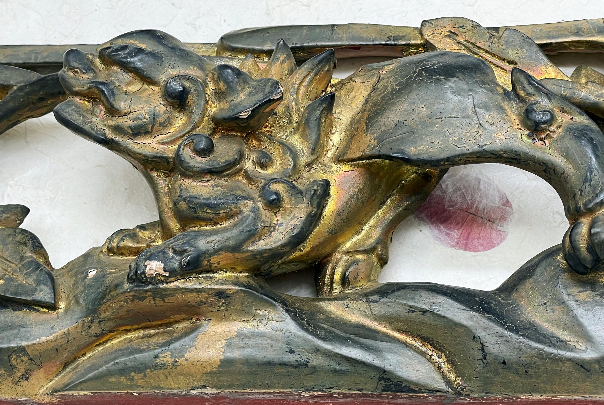 Reverse of Chinese carved panel showing original workshop marking