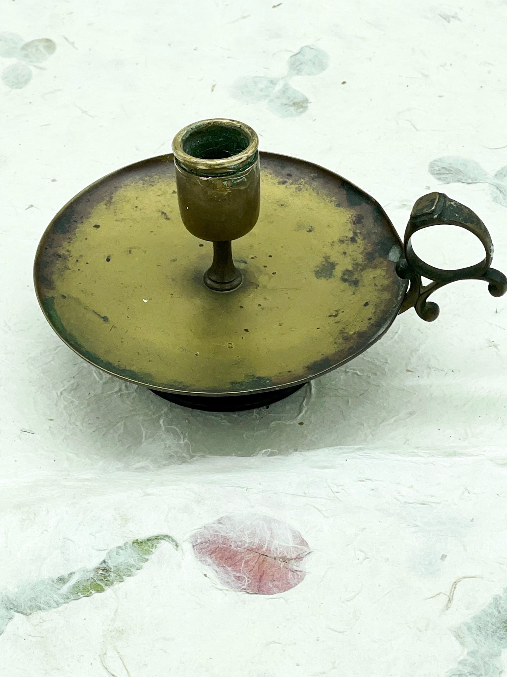 Portable candlestick wide drip pan detail