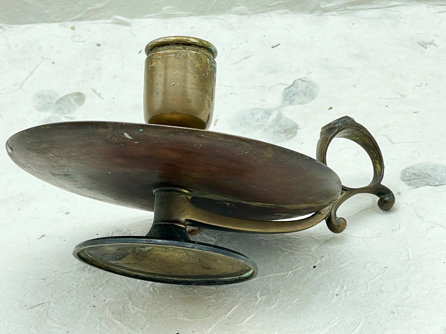 Antique candle holder top view of drip pan