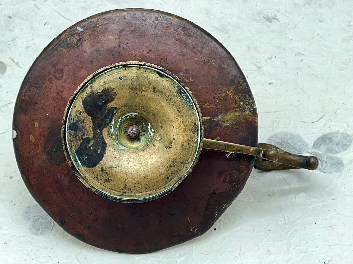 Brass copper candle holder angle view