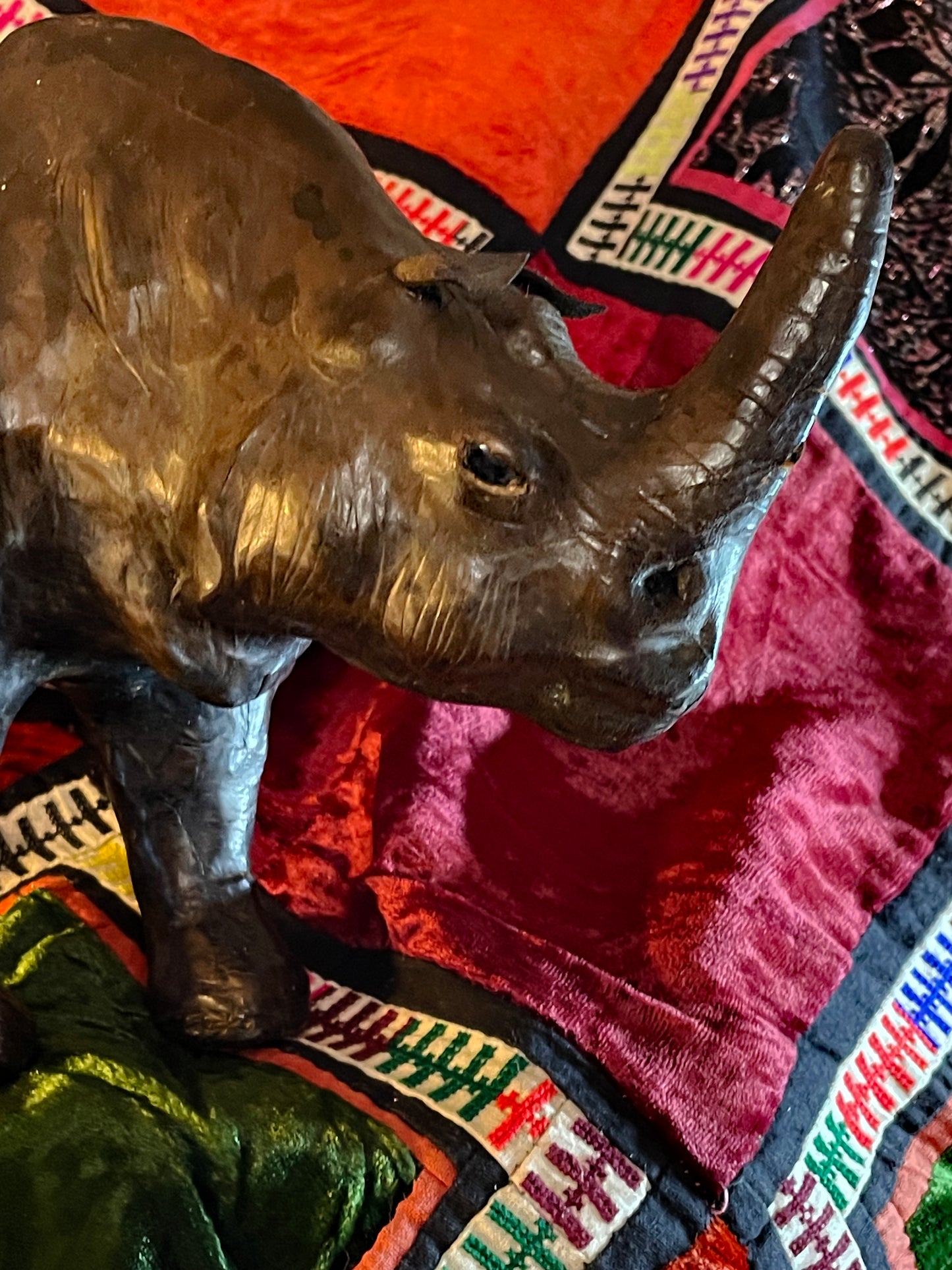 Vintage Leather Elephant & Rhinoceros Sculptures – Handcrafted Safari Animal Figures, Liberty Style Collectors Set (3 Pieces)