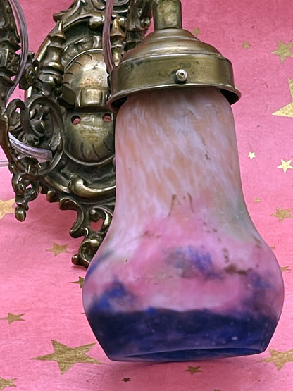 Signed French Art Nouveau Wall Sconce by Müller Frères, Luneville – Pâte de Verre Shades, Fully Rewired, Early 20th Century