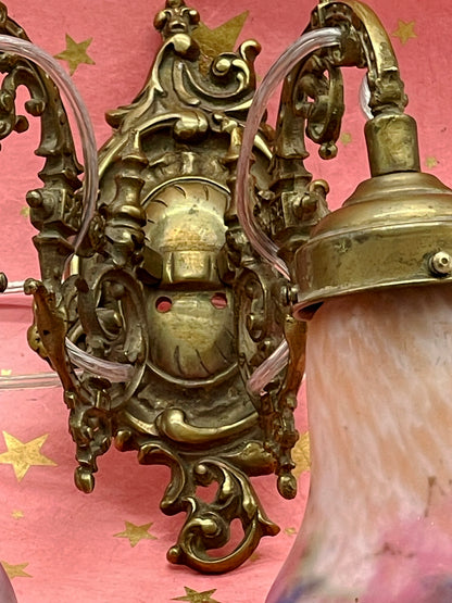 Signed French Art Nouveau Wall Sconce by Müller Frères, Luneville – Pâte de Verre Shades, Fully Rewired, Early 20th Century