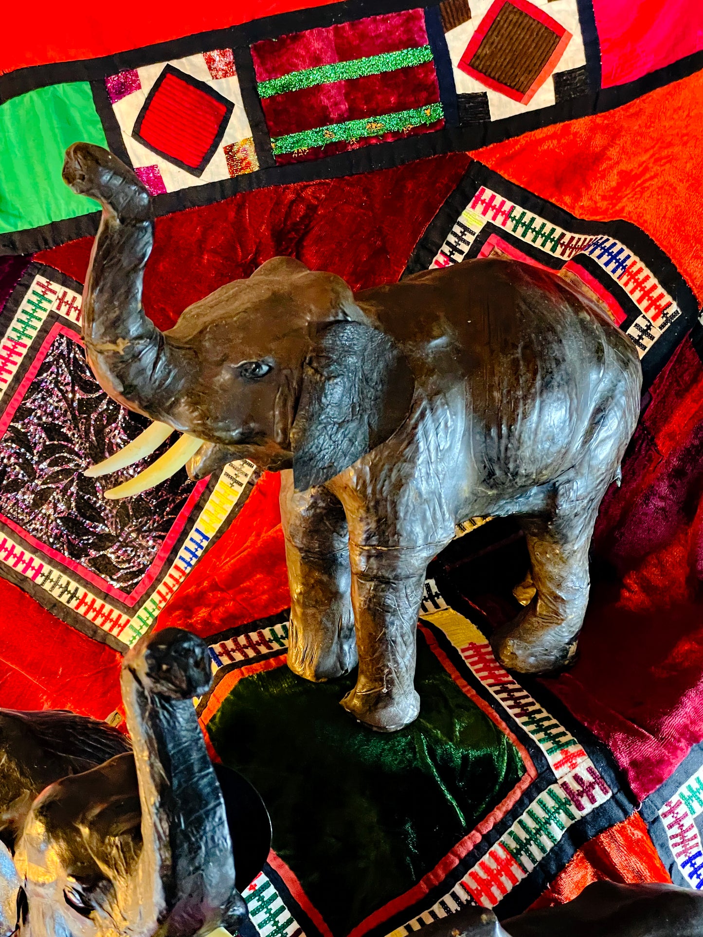 Vintage Leather Elephant & Rhinoceros Sculptures – Handcrafted Safari Animal Figures, Liberty Style Collectors Set (3 Pieces)