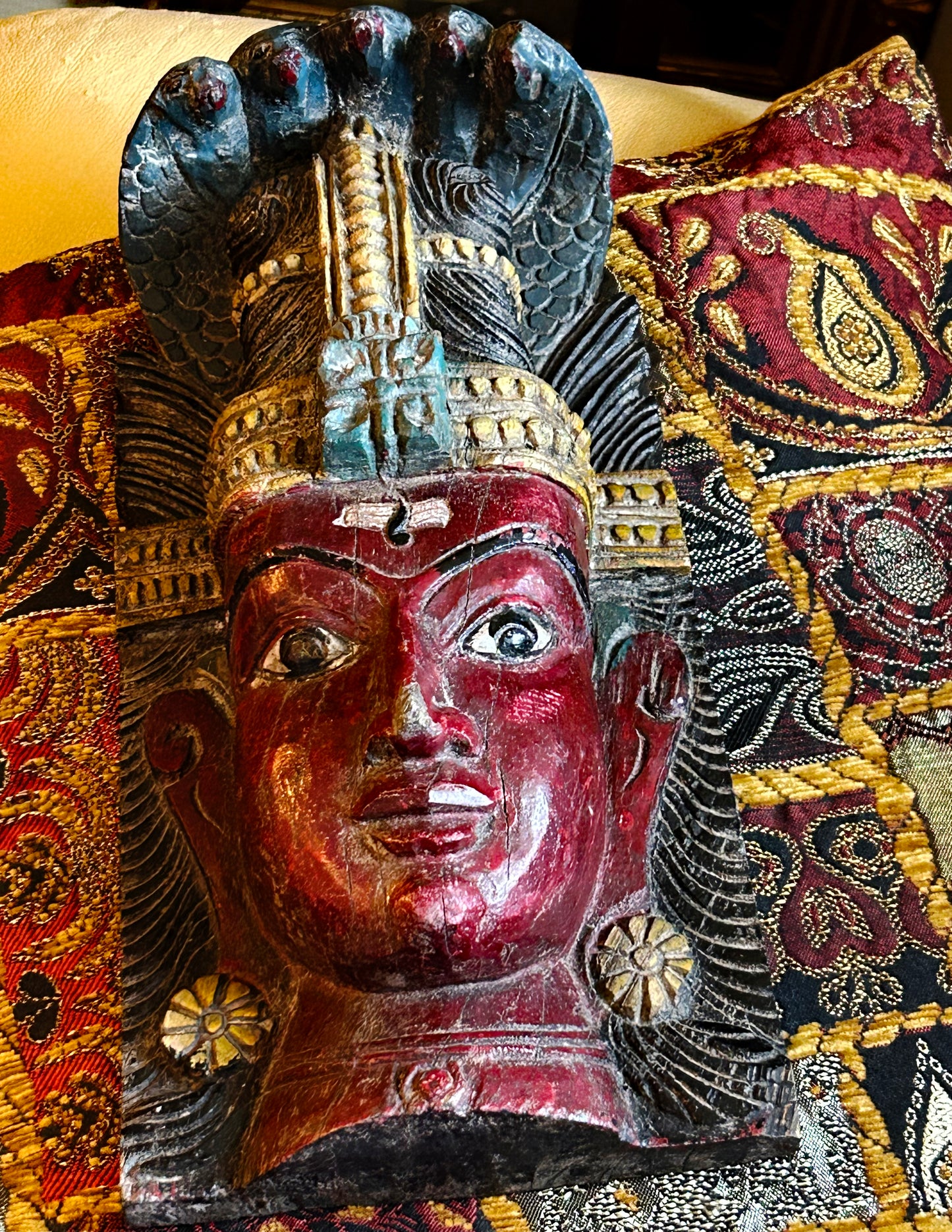 Lord Shiva mask angled view showing cobra crown and headdress