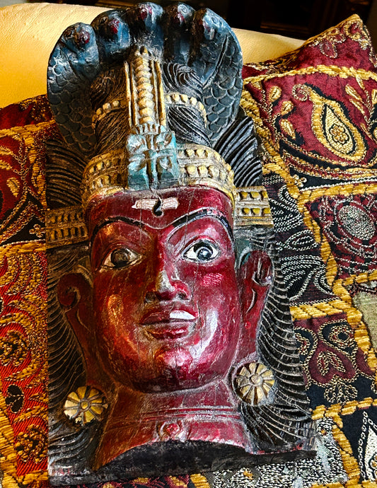 Lord Shiva mask angled view showing cobra crown and headdress