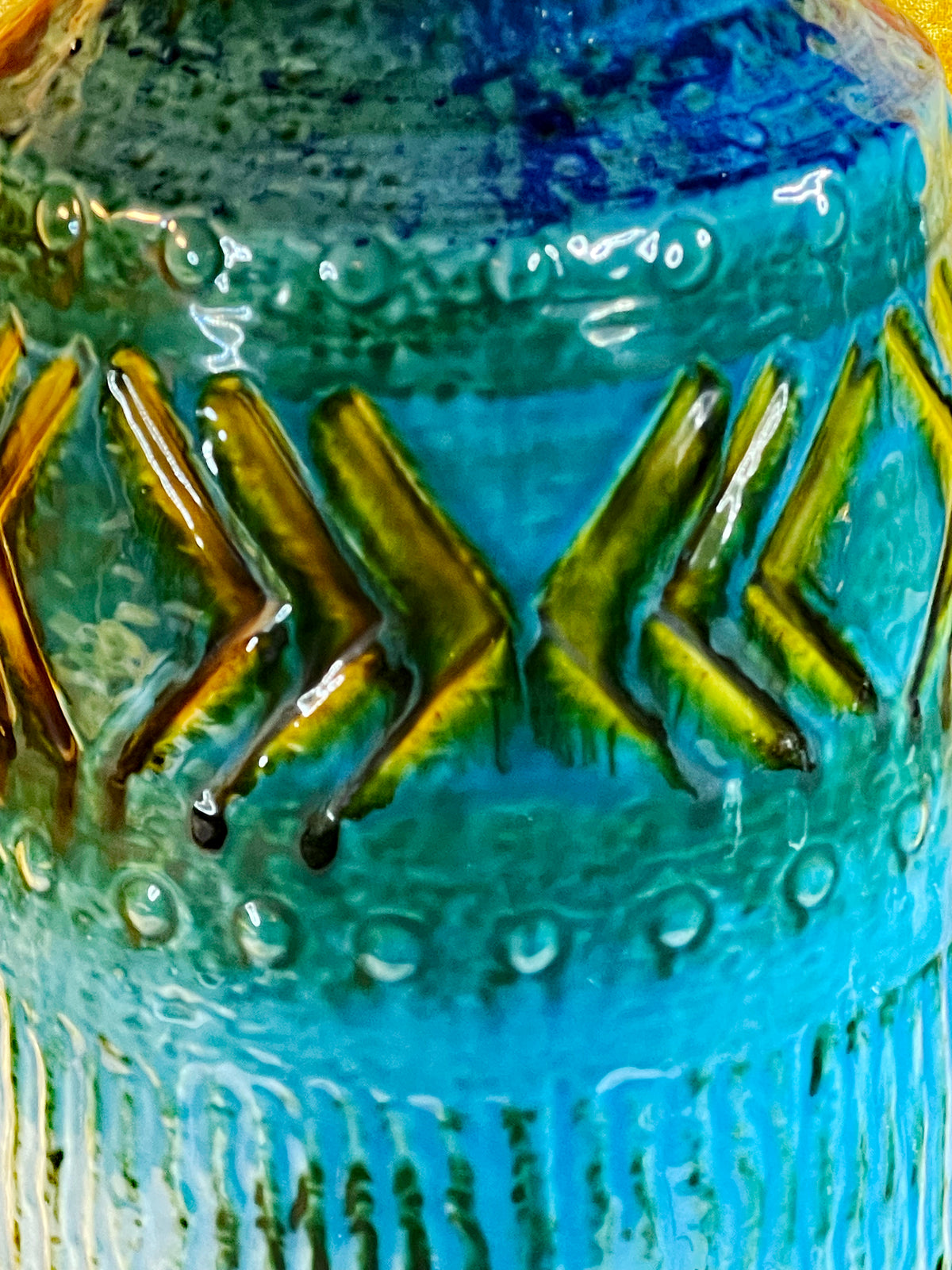 Alternate angle of turquoise West German floor vase