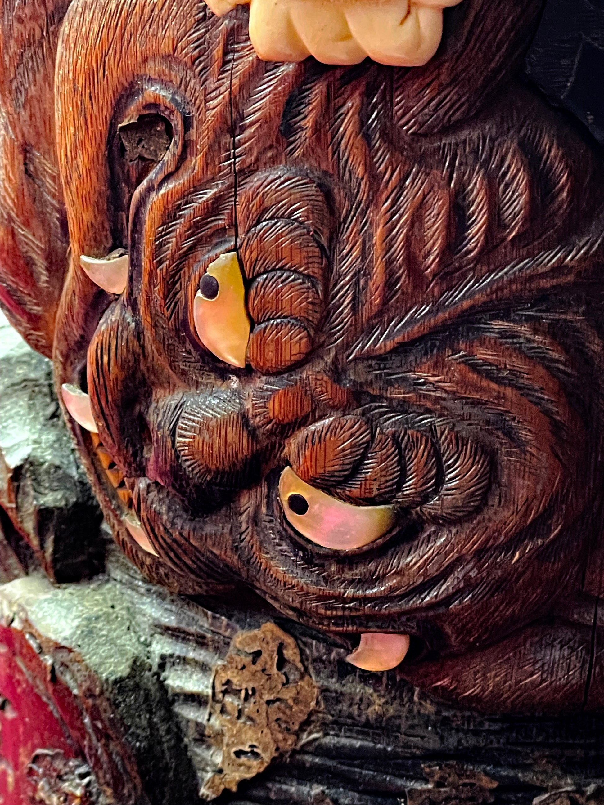 Carved cylinder body of antique Japanese butter cask