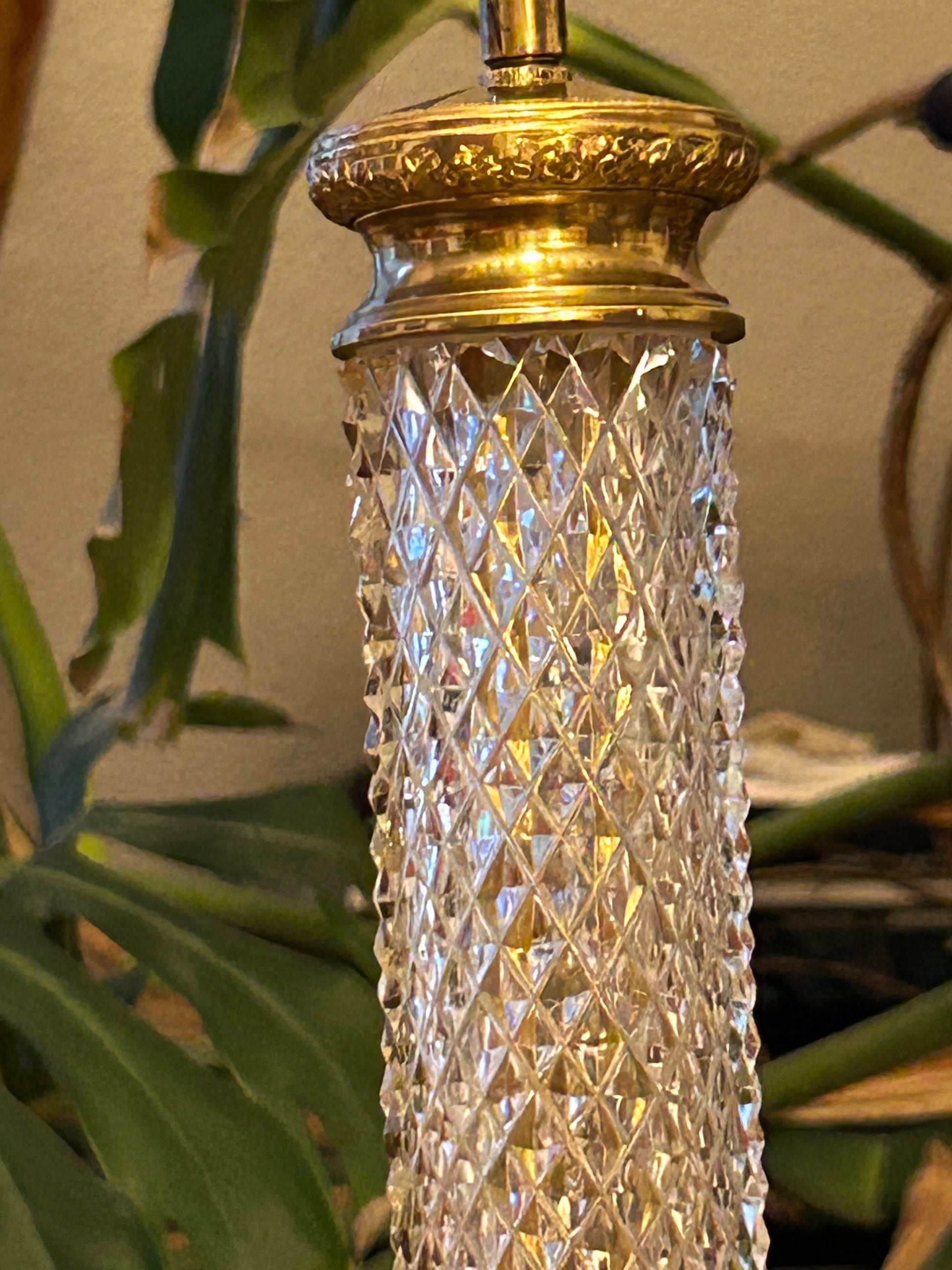 Close detail of the hobnail cut crystal column texture