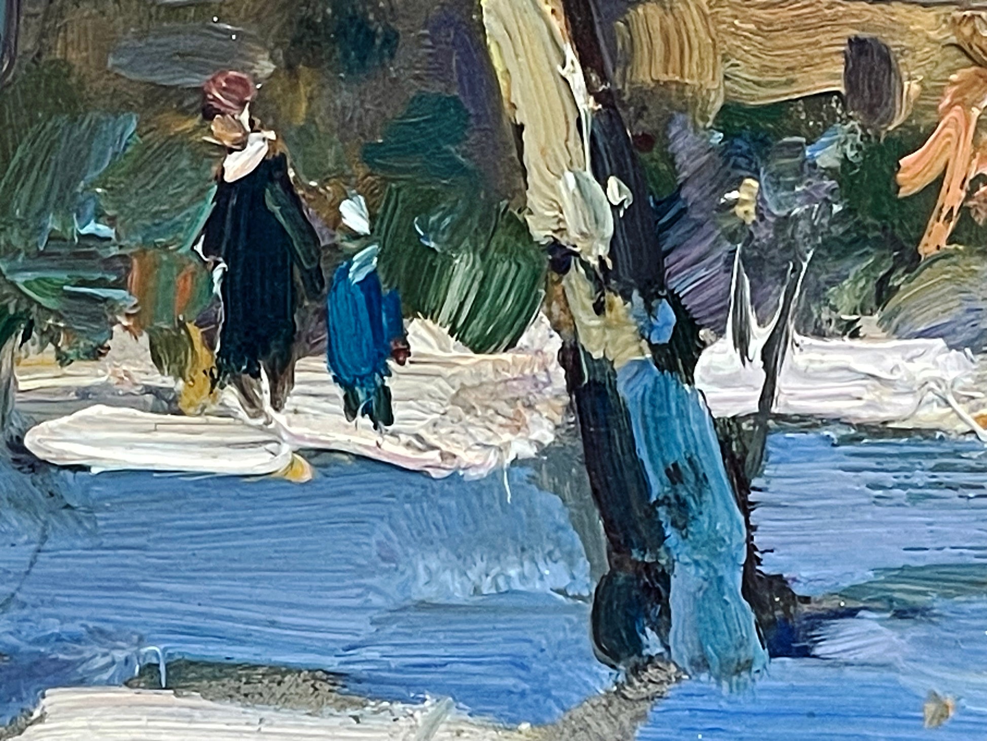 Detail of winter trees and figures in the park