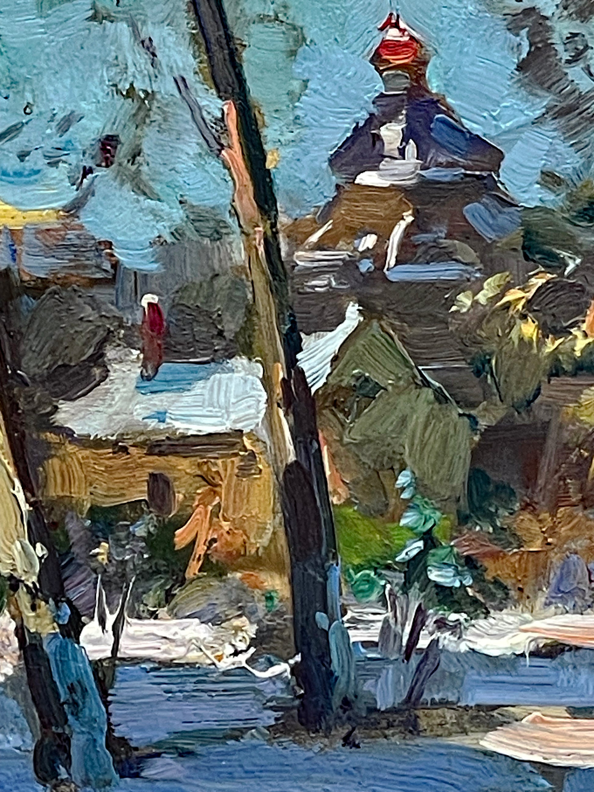Brushwork detail of snow and sky