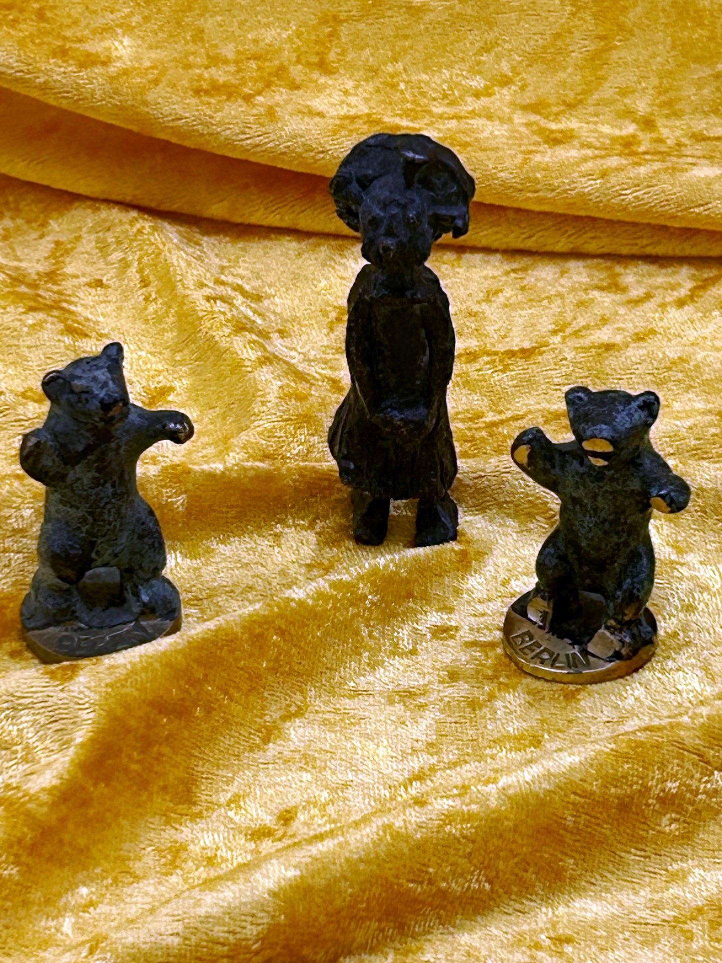 Set of three vintage bronze Berlin figures including two Berliner Bär bears and a figural companion