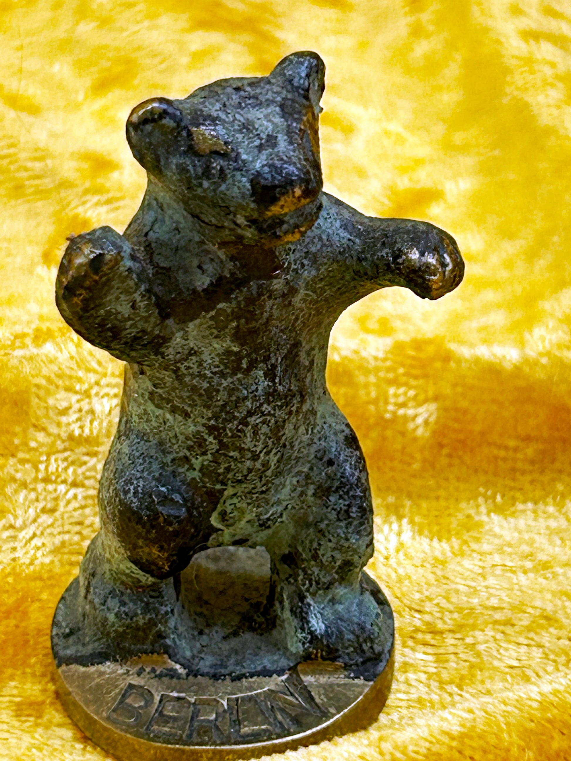 Second vintage bronze Berliner Bär figure on BERLIN-marked base with golden patina