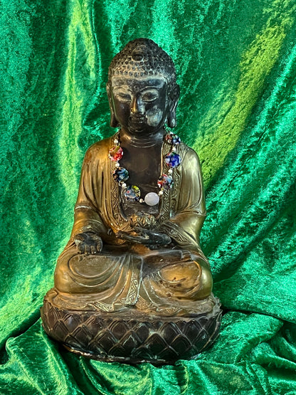 Antique Bronze Buddha Statue Seated in Meditation on Lotus – 34 cm – Heavy Patinated Bronze – Asian Buddhist Sculpture