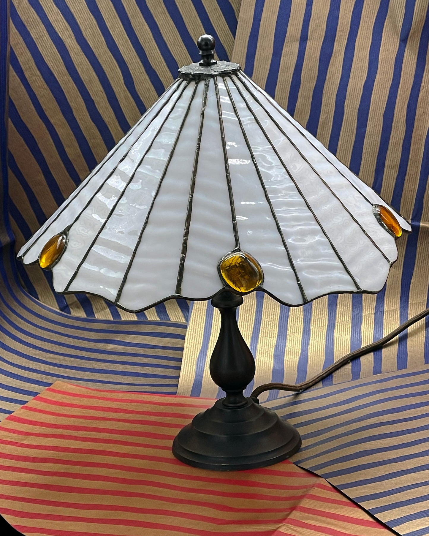 Vintage German bronze lamp with original textile cord