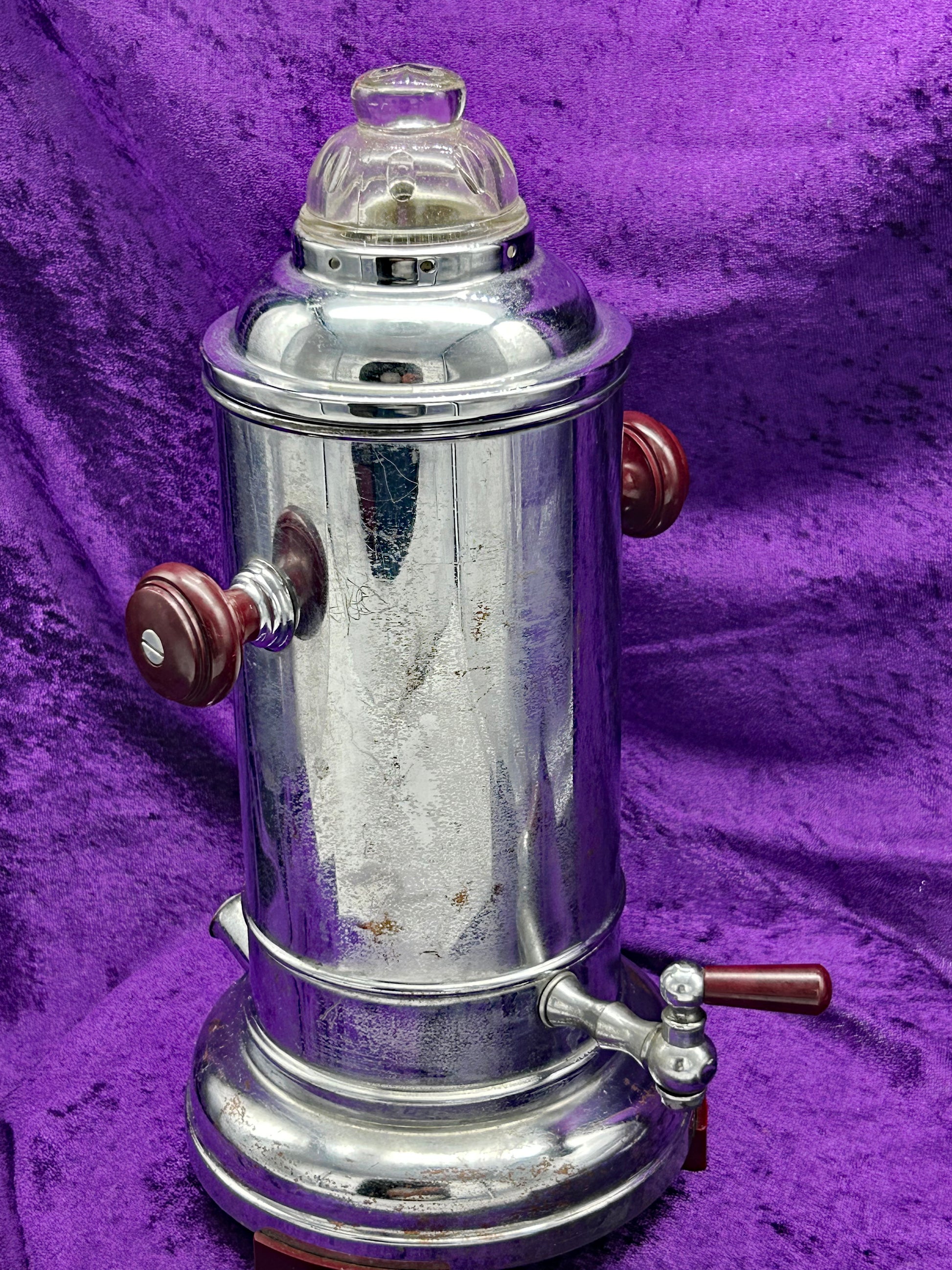Vintage GDR electric coffee maker three-quarter view with tap and handle