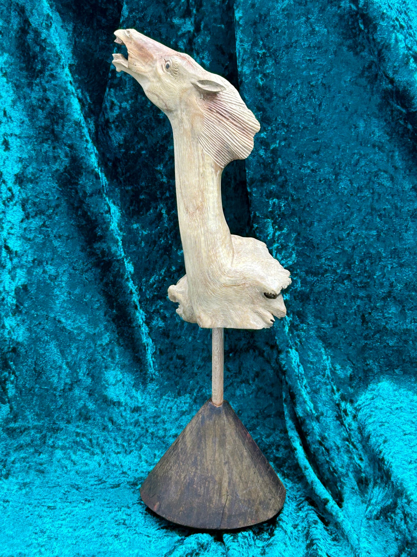 Complete antique Balinese rootwood horse head sculpture standing on its base