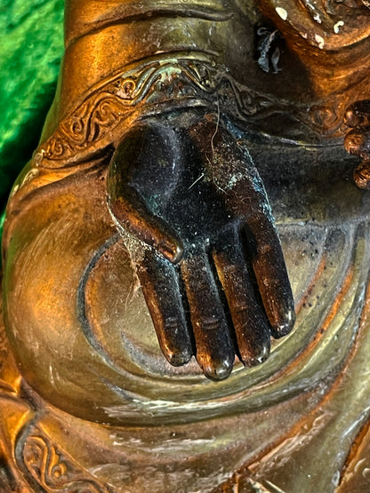 Antique Bronze Buddha Statue Seated in Meditation on Lotus – 34 cm – Heavy Patinated Bronze – Asian Buddhist Sculpture