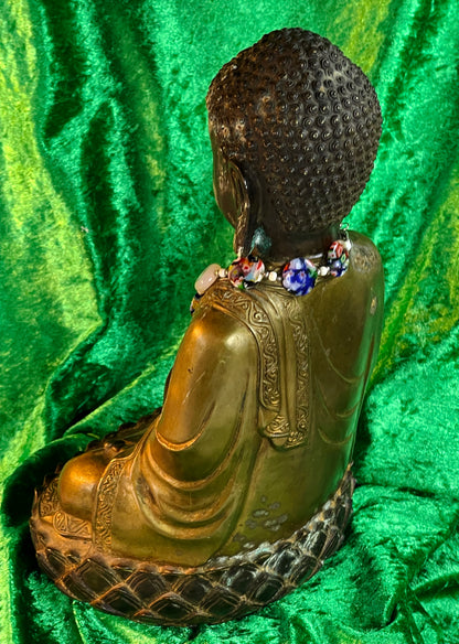 Antique Bronze Buddha Statue Seated in Meditation on Lotus – 34 cm – Heavy Patinated Bronze – Asian Buddhist Sculpture