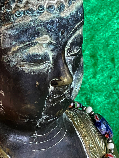 Antique Bronze Buddha Statue Seated in Meditation on Lotus – 34 cm – Heavy Patinated Bronze – Asian Buddhist Sculpture