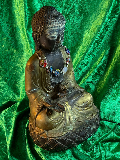 Antique Bronze Buddha Statue Seated in Meditation on Lotus – 34 cm – Heavy Patinated Bronze – Asian Buddhist Sculpture