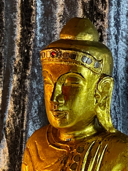 Vintage Mandalay Style Standing Buddha – Gold Gilded Burma Myanmar – 60 cm – Spiritual Statement Sculpture