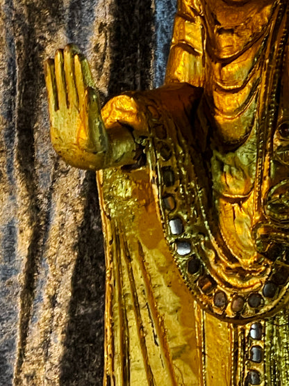 Vintage Mandalay Style Standing Buddha – Gold Gilded Burma Myanmar – 60 cm – Spiritual Statement Sculpture