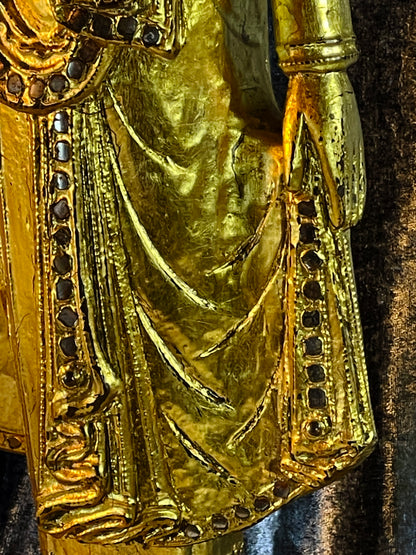 Vintage Mandalay Style Standing Buddha – Gold Gilded Burma Myanmar – 60 cm – Spiritual Statement Sculpture