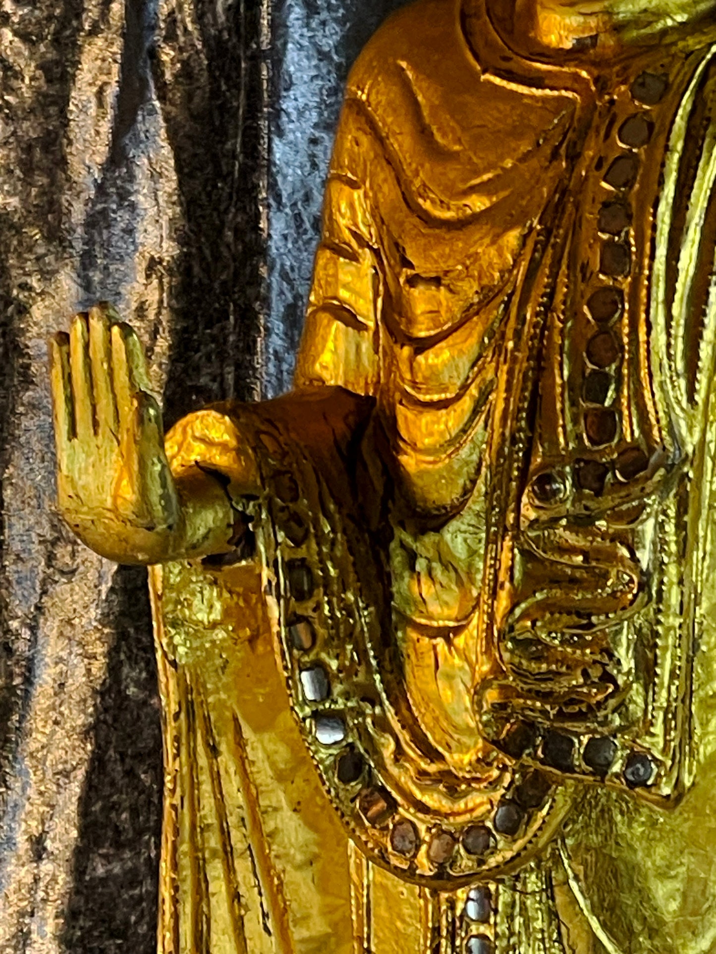 Vintage Mandalay Style Standing Buddha – Gold Gilded Burma Myanmar – 60 cm – Spiritual Statement Sculpture