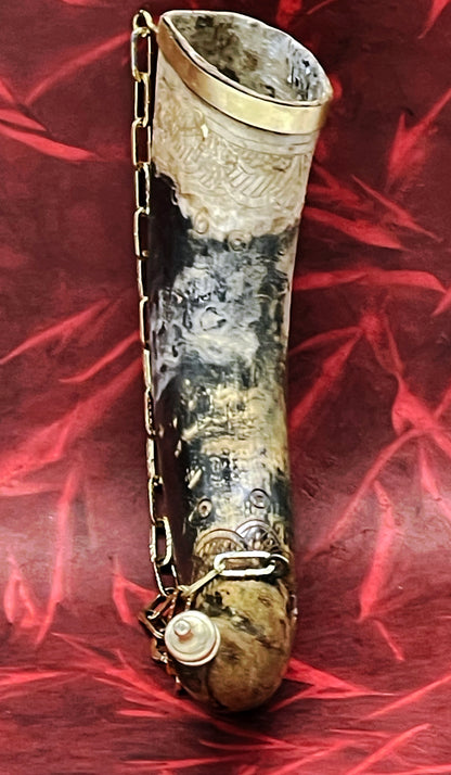 Antique Engraved Powder Horn with Archaic Motives