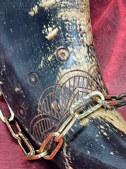 Antique Engraved Powder Horn with Archaic Motives