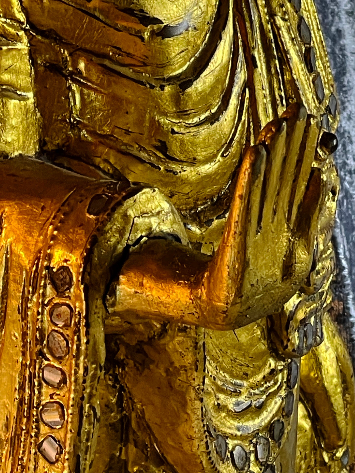 Vintage Mandalay Style Standing Buddha – Gold Gilded Burma Myanmar – 60 cm – Spiritual Statement Sculpture